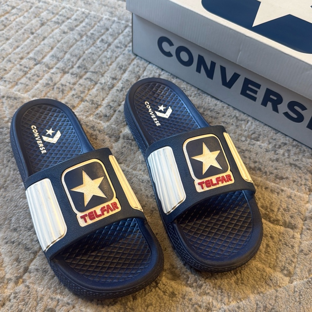 Red white blue Telfar slides Converse Collab